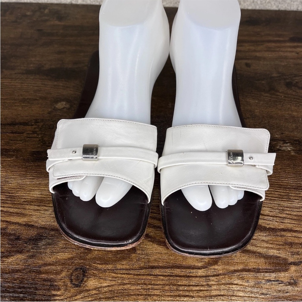 Jil Sander White Leather Buckle Slide Sandals